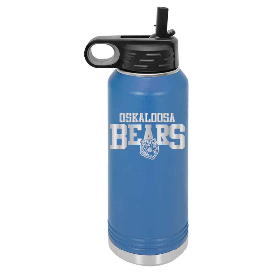 32oz Water Bottle - Oskaloosa Bears Logo - Laser Engraved