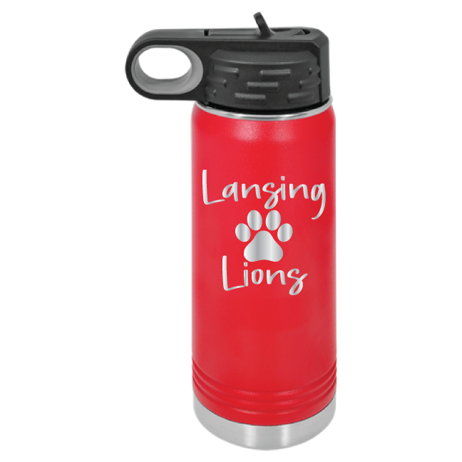 32oz Water Bottle - Paw Print - Laser Engraved